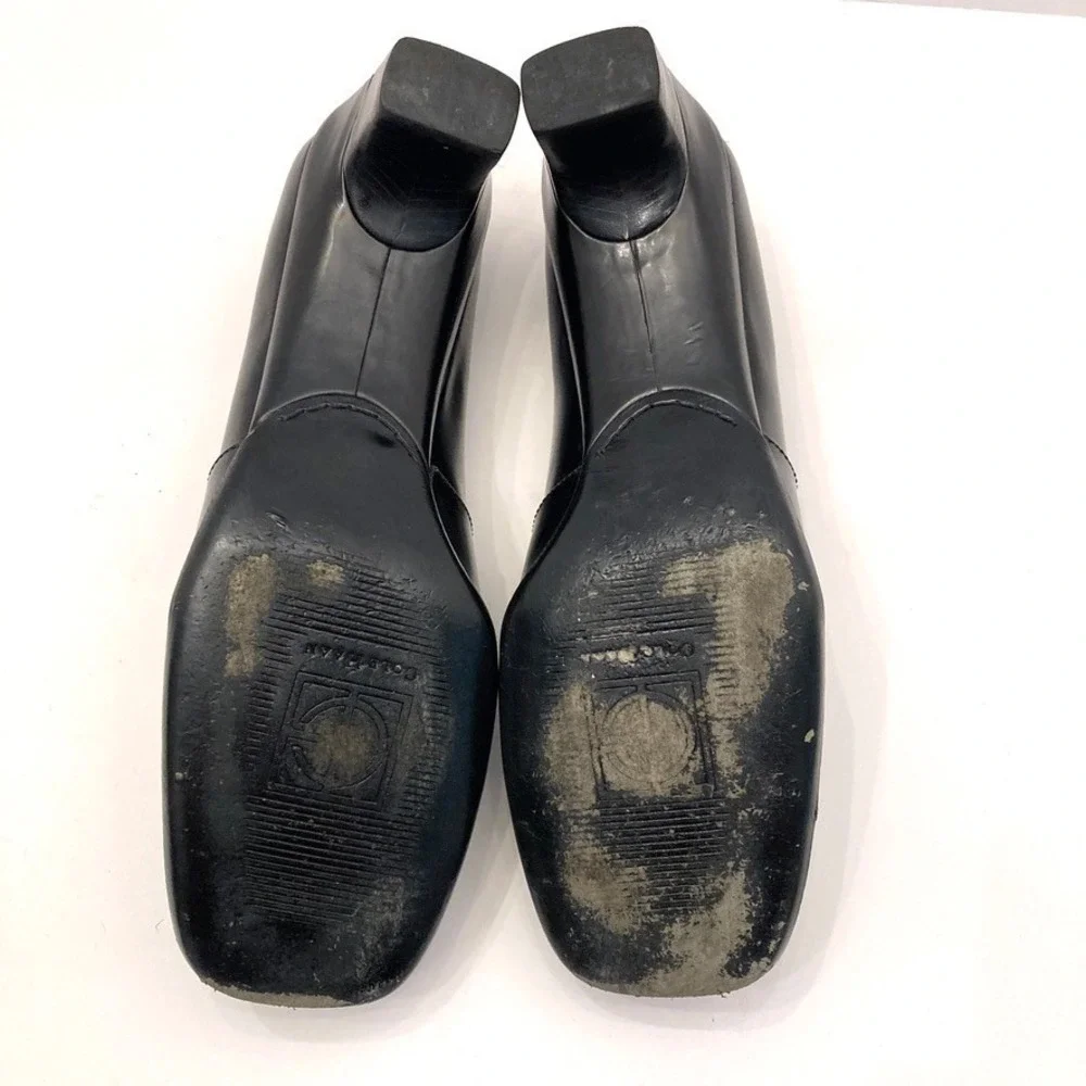 Cole Haan Studio Heeled Loafers Pumps Black Shell Leather Square Toe Womens 8‎ B